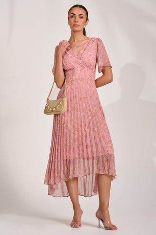 Chiffon Pleated Maxi Dress, Dusty Pink