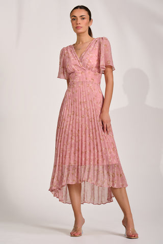 Chiffon Pleated Maxi Dress, Dusty Pink