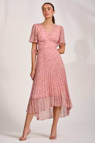Chiffon Pleated Maxi Dress, Dusty Pink
