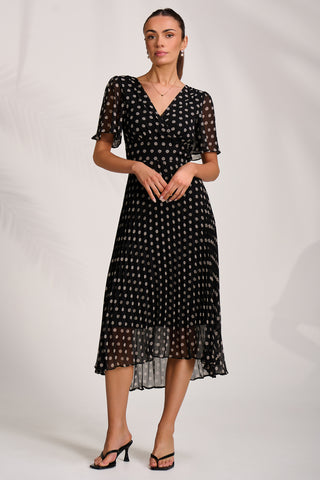 Pleated Chiffon Maxi Dress, Black Spot