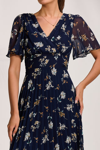 Pleated Chiffon Maxi Dress, Floral Multi