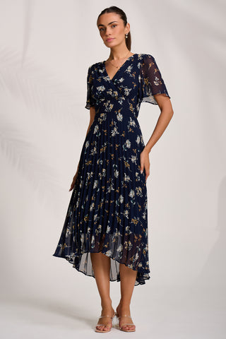 Pleated Chiffon Maxi Dress, Floral Multi