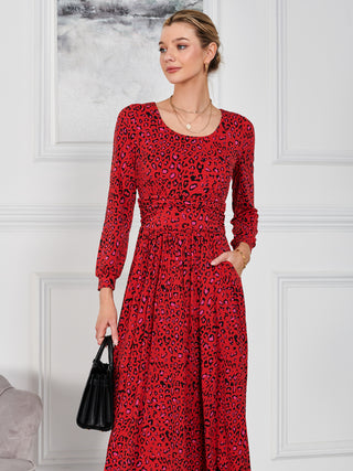 Veeksha Animal Print Dress, Red Animal