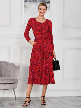 red animal print dress uk Red Animal Print Belted Wrap Dress