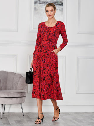 Veeksha Animal Print Dress, Red Animal