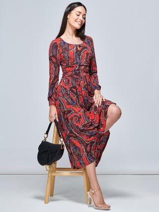 Jolie Moi Veeksha Paisley Print Dress, Red Paisley