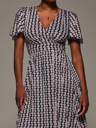 3/4 Sleeve Geo Shift Midi Dress, Black Geo