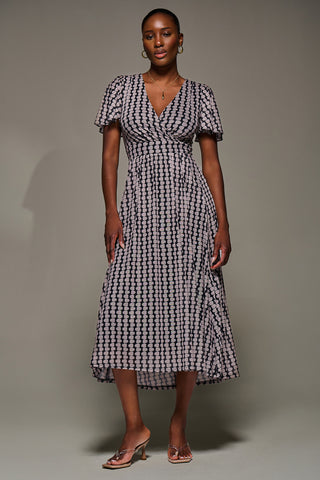 Mesh Short Sleeve Midaxi Dress, Black Geo