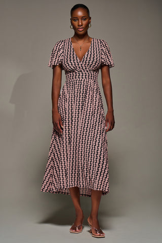 Mesh Short Sleeve Midaxi Dress,Pink Geo