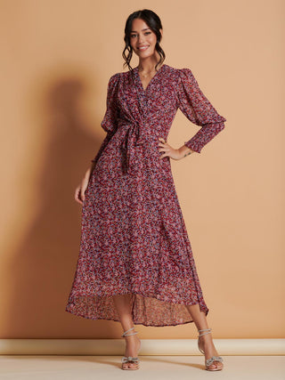 AOMONI Women's Floral Maxi Dress - 3/4 Sleeve V-Neck Wrap Tie Waist, Boho Casual & Party Wear, Sizes M-3XL