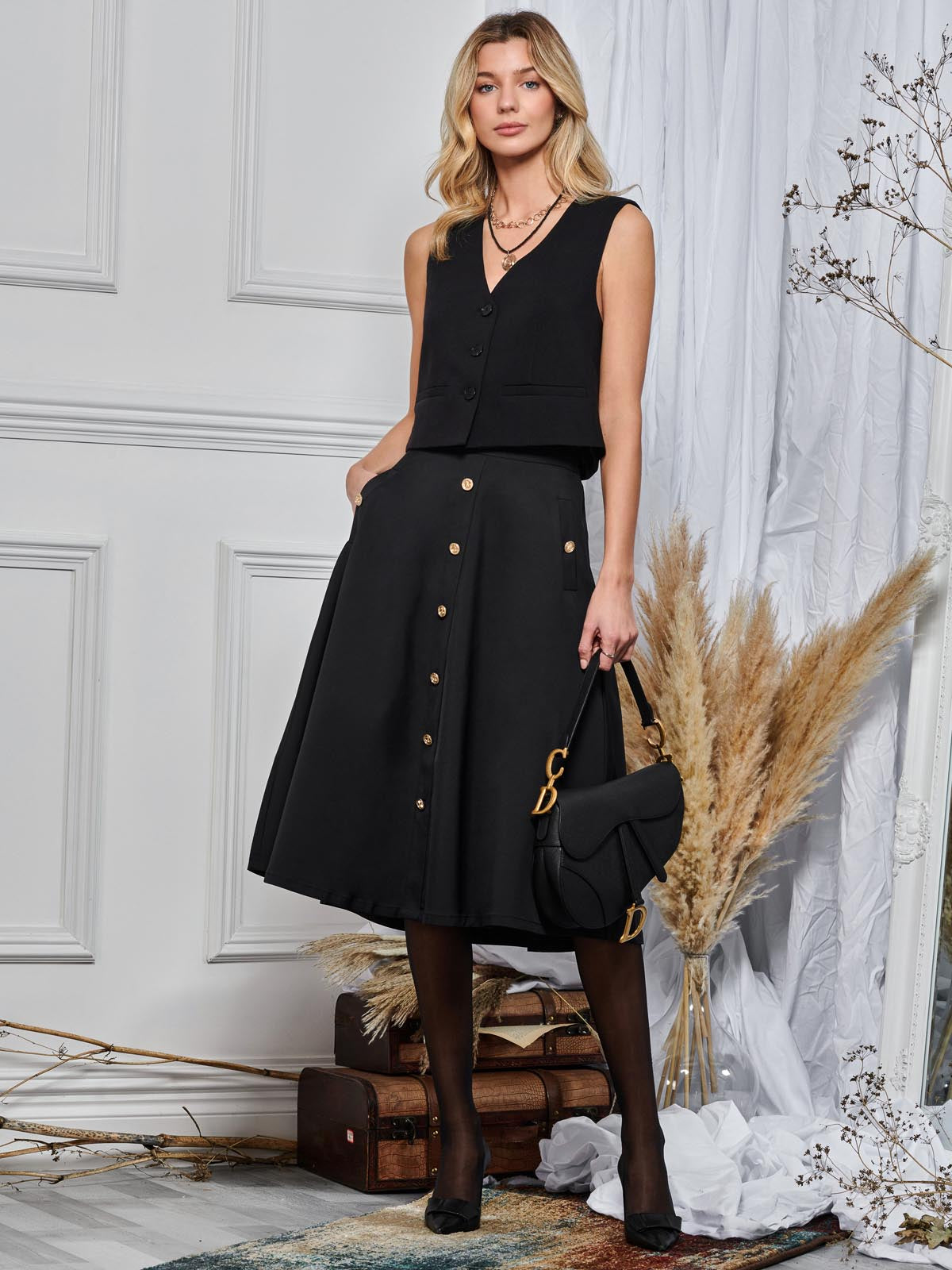 A Line Midi Skirt Black Jolie Moi Retail