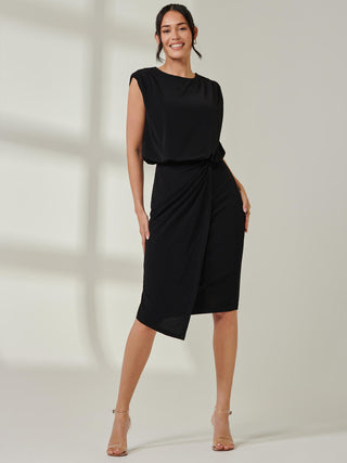Tiered Draped Pencil Dress, Black – Jolie Moi Retail Tiered Draped Pencil Dress, Black – Jolie Moi Retail