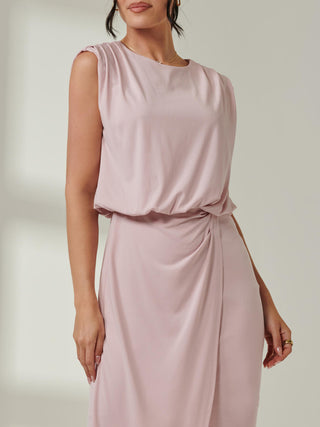 Tiered Draped Pencil Dress, Light Pink