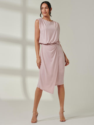 pale pink pencil dress Vesper plunge front midi pencil dress in blush pink