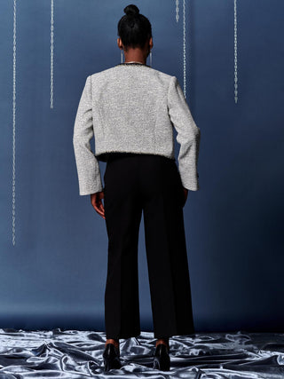 Contrast Trim Tweed Jacket, Monochrome