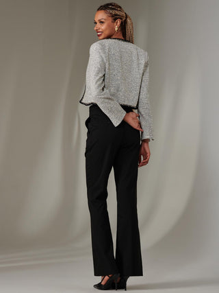 Contrast Trim Tweed Jacket, Monochrome