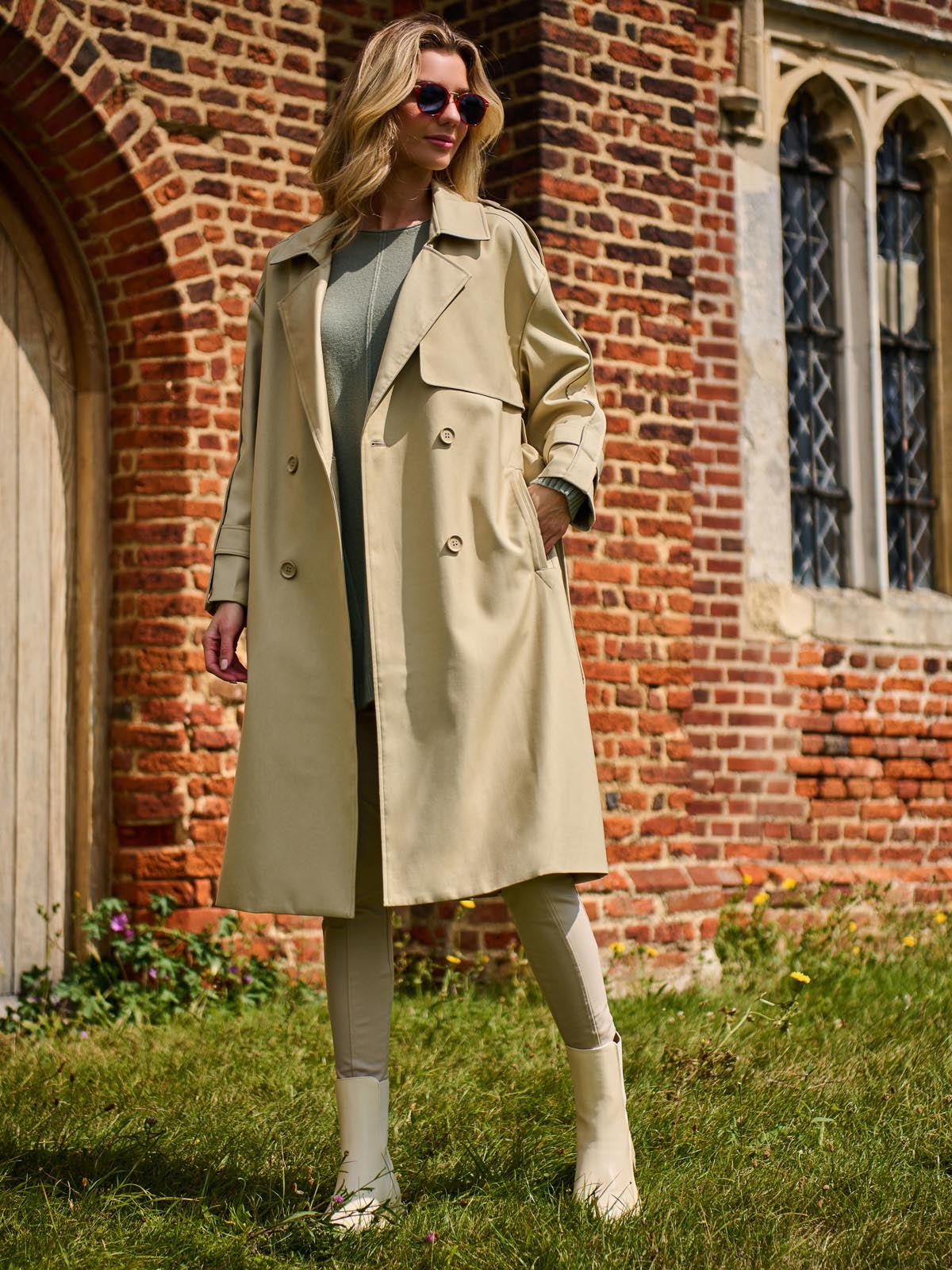 Beige double clearance breasted trench coat