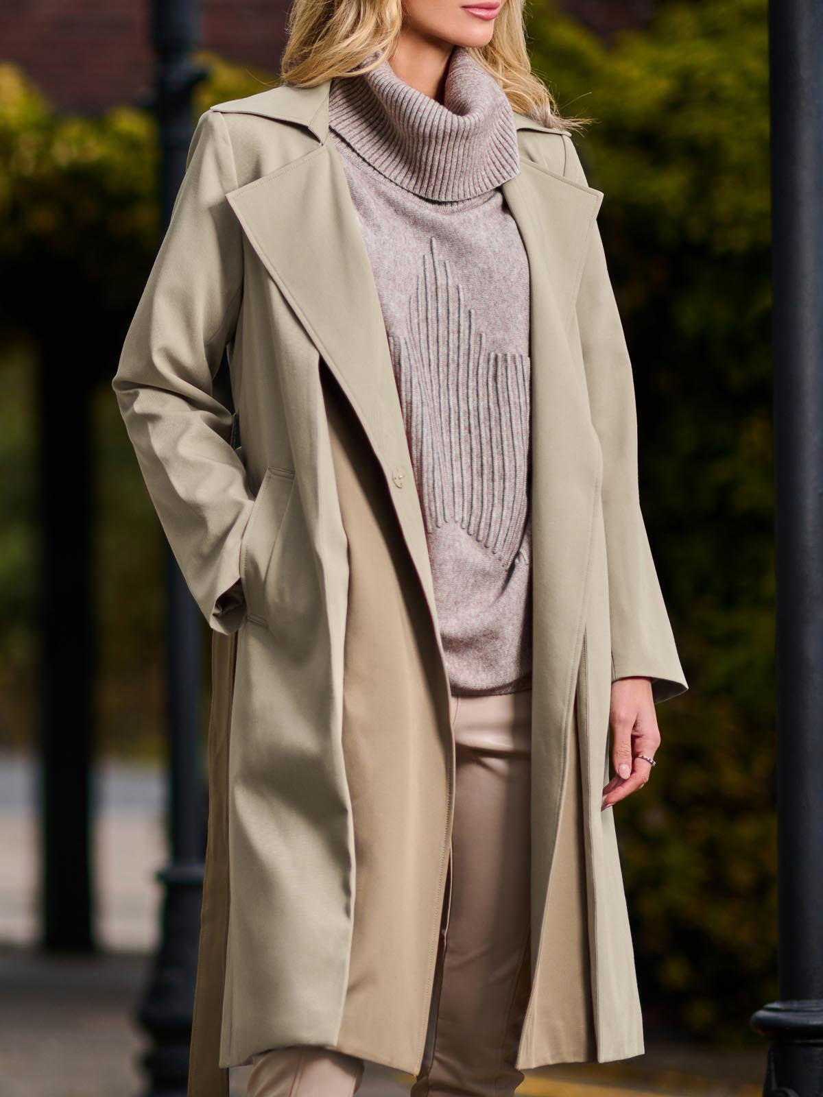 Two Tone Contrast Trench Coat, Khaki