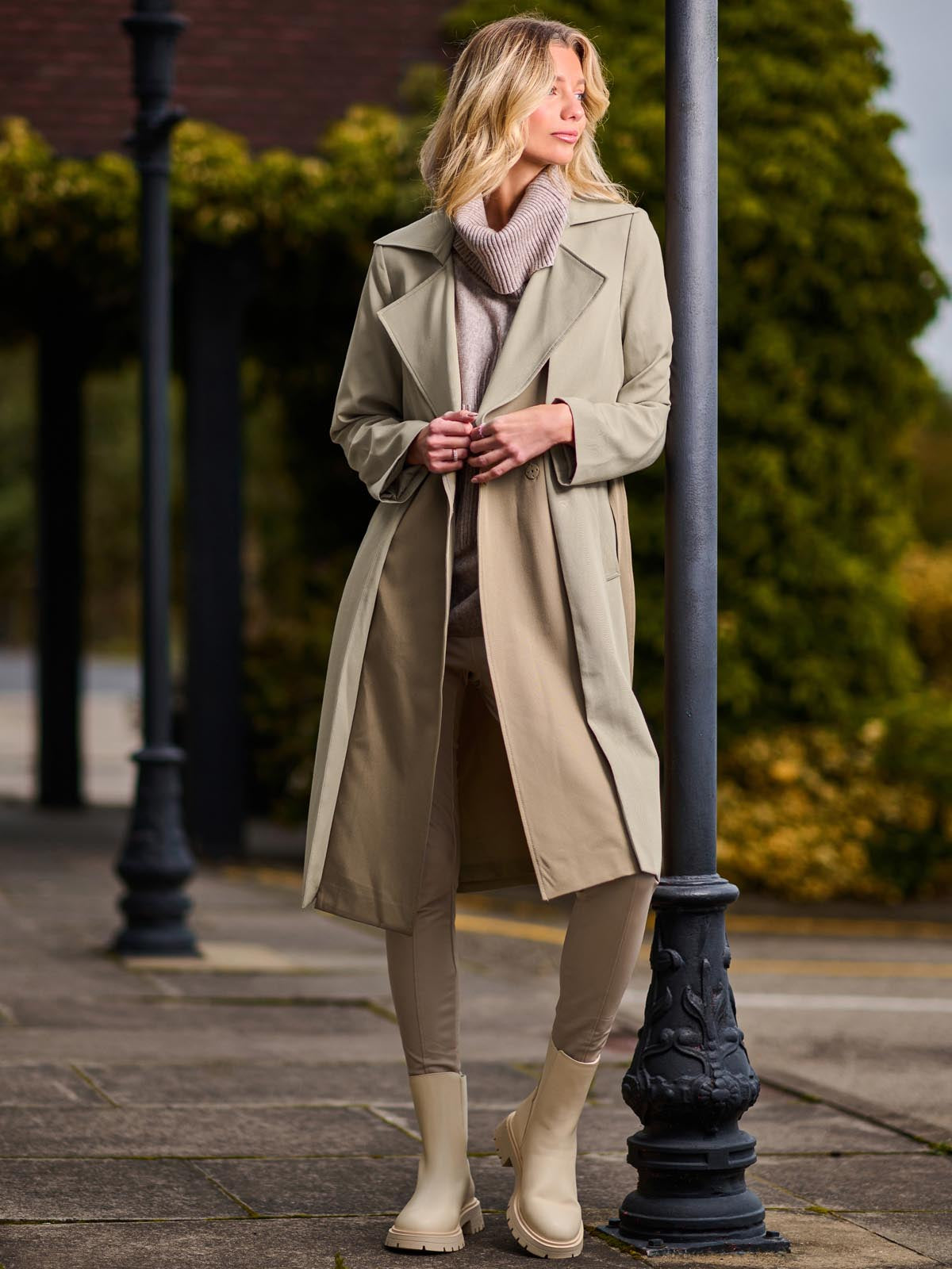 Two Tone Contrast Trench Coat Khaki