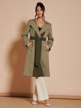 Two Tone Contrast Trench Coat, Soldier Green