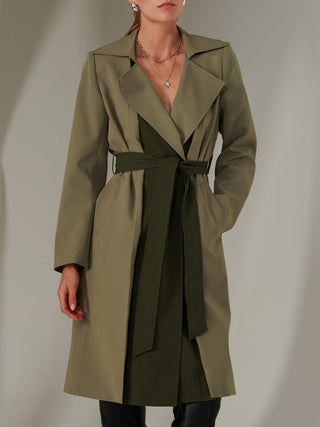 Two Tone Contrast Trench Coat, Soldier Green