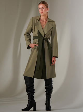 Two Tone Contrast Trench Coat, Soldier Green