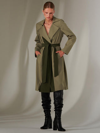 Two Tone Contrast Trench Coat, Soldier Green