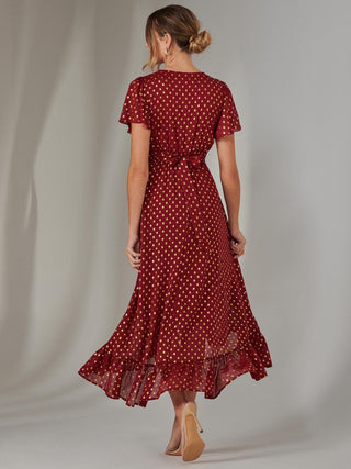 red short sleeve chiffon midi dress Wine Red Chiffon Sleeveless Midi Dress