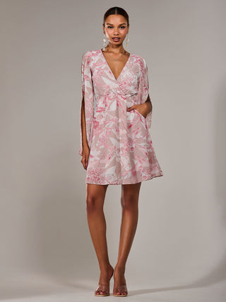 Chiffon Split Sleeve Mini Dress, Pink Floral Jolie Moi Retail Chiffon Split Sleeve Mini Dress, Pink Floral Jolie Moi Retail