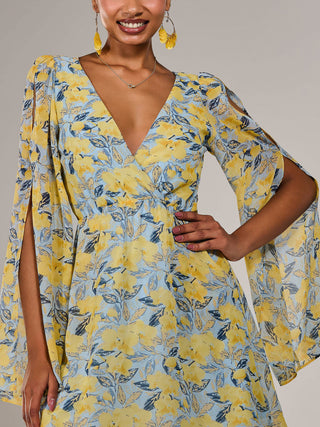 Chiffon Split Sleeve Mini Dress, Yellow Floral Jolie Moi Retail Chiffon Split Sleeve Mini Dress, Yellow Floral Jolie Moi Retail