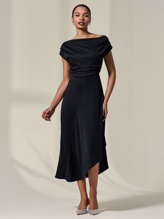 Asymmetric Draped Midi Dress, Black Jolie Moi Retail Asymmetric Draped Midi Dress, Black Jolie Moi Retail