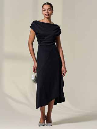 Asymmetric Draped Midi Dress, Black Jolie Moi Retail Asymmetric Draped Midi Dress, Black Jolie Moi Retail