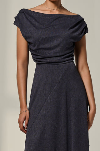 Asymmmetric Draped Midi Dress, Dark Grey