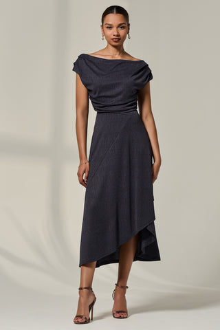 Asymmmetric Draped Midi Dress, Dark Grey