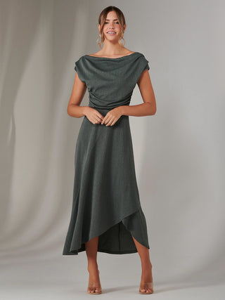 Asymmetric Draped Midi Dress, Khaki Jolie Moi Retail Asymmetric Draped Midi Dress, Khaki Jolie Moi Retail