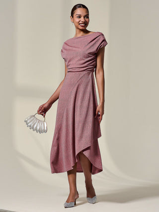 Asymmetric Draped Midi Dress, Rosewood Jolie Moi Retail Asymmetric Draped Midi Dress, Rosewood Jolie Moi Retail