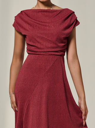 Asymmmetric Draped Midi Dress, Terracotta