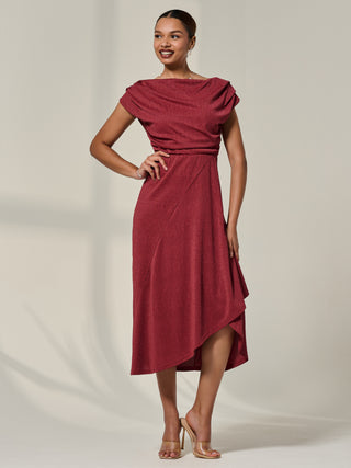 Asymmmetric Draped Midi Dress, Terracotta