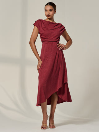 Asymmmetric Draped Midi Dress, Terracotta