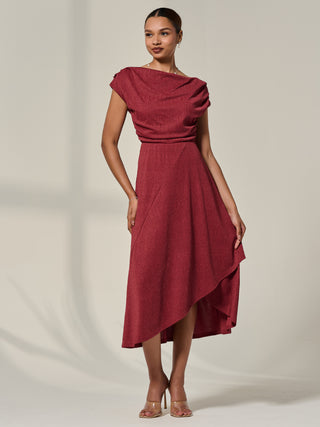 Asymmmetric Draped Midi Dress, Terracotta