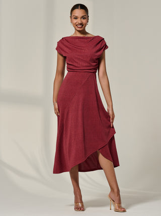 Asymmmetric Draped Midi Dress, Terracotta
