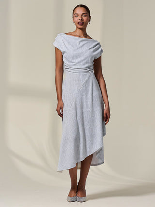 Asymmetric Draped Midi Dress, White Jolie Moi Retail Asymmetric Draped Midi Dress, White Jolie Moi Retail