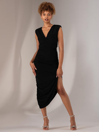 Katrina Sleeveless Ruched Bodycon Dress, Black Jolie Moi Retail Katrina Sleeveless Ruched Bodycon Dress, Black Jolie Moi Retail