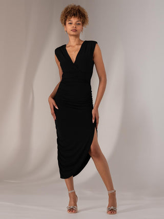 Katrina Sleeveless Ruched Bodycon Dress, Black