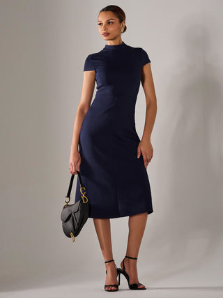 Ponte Cap Sleeve Midi Dress, Navy – Jolie Moi Retail Ponte Cap Sleeve Midi Dress, Navy – Jolie Moi Retail