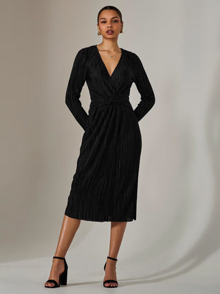 black plisse high neck midi dress ASOS Design - Midi Dress - Women - Polyester - 14 US