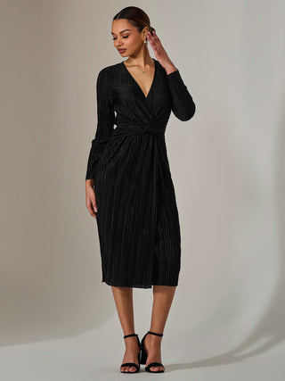 Plisse Long Sleeve Midi Dress, Black Jolie Moi Retail Plisse Long Sleeve Midi Dress, Black Jolie Moi Retail
