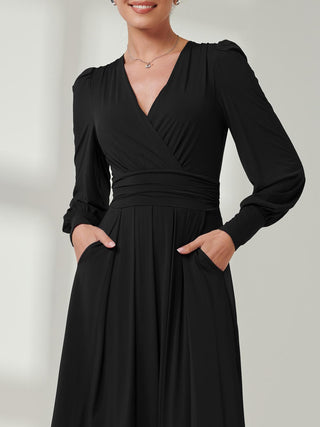 Long Sleeve Soft Silky Jersey Maxi Dress, Black Jolie Moi Retail Long Sleeve Soft Silky Jersey Maxi Dress, Black Jolie Moi Retail
