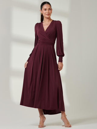 Long Sleeve Soft Silky Jersey Maxi Dress, Burgundy Jolie Moi Retail Long Sleeve Soft Silky Jersey Maxi Dress, Burgundy Jolie Moi Retail