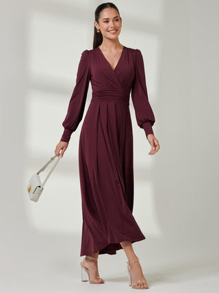 Long Sleeve Soft Silky Jersey Maxi Dress, Burgundy